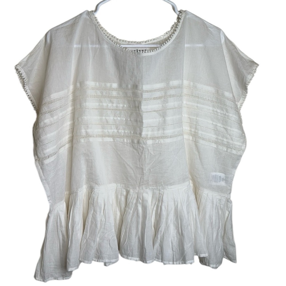 NEW Anthropologie Velvet by Graham and Spencer Madi Top WHITE Peplum Cotton - Picture 1 of 16